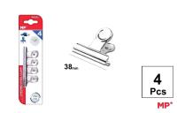 Klipsy biurowe metalowe srebrne 38mm 4szt. Wydawca: MP Main Paper. SmakLiter.pl Opakowanie Klipsy biurowe metalowe srebrne 38mm 4szt