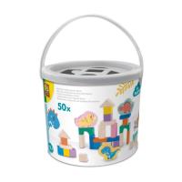 Klocki drewniane Dinozaury wiaderko 50el. Wydawca: SES. SmakLiter.pl Opakowanie Klocki drewniane Dinozaury wiaderko 50el