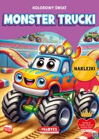 Kolorowanka Kolorowy świat. Monster Trucki z naklejkami. Autor: Katarzyna Salamon. SmakLiter.pl Okładka książki Kolorowanka Kolorowy świat. Monster Trucki z naklejkami