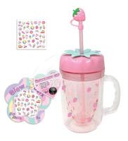 Opakowanie Kubek ze słomką i naklejkami truskawka