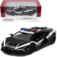 Lamborghini revuelto policja 1:38. Wydawca: Kinsmart. SmakLiter.pl Opakowanie Lamborghini revuelto policja 1:38