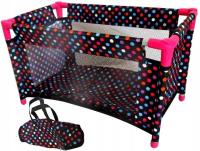 Łóżeczko-kojec dla lalek czarny w białe groszki. Wydawca: MarioToys. SmakLiter.pl Opakowanie Łóżeczko-kojec dla lalek czarny w białe groszki