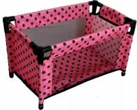 Łóżeczko-kojec dla lalek różowy w czarne groszki. Wydawca: MarioToys. SmakLiter.pl Opakowanie Łóżeczko-kojec dla lalek różowy w czarne groszki