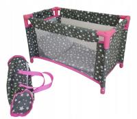 Łóżeczko-kojec dla lalek szary w białe gwiazdki. Wydawca: MarioToys. SmakLiter.pl Opakowanie Łóżeczko-kojec dla lalek szary w białe gwiazdki
