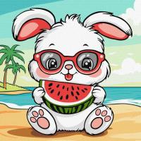 Malowanie po numerach - Lato.Królik z arbuzem. Wydawca: Ideyka. SmakLiter.pl Opakowanie Malowanie po numerach - Lato.Królik z arbuzem