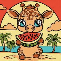 Malowanie po numerach - Żyrafa i arbuz 25x25cm. Wydawca: Ideyka. SmakLiter.pl Opakowanie Malowanie po numerach - Żyrafa i arbuz 25x25cm