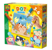 Markery w kropki XL 3 kolory + 6 arkuszy. Wydawca: SES. SmakLiter.pl Opakowanie Markery w kropki XL 3 kolory + 6 arkuszy