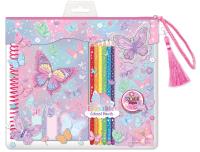 Notatnik na spirali w saszetce z kredkami Motylki. Wydawca: Hot Focus. SmakLiter.pl Opakowanie Notatnik na spirali w saszetce z kredkami Motylki