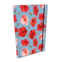 Notes A5 kratka z gumką Soft Touch Hibiskusy w  jeansie. Wydawca: EV-Corp. SmakLiter.pl Opakowanie Notes A5 kratka z gumką Soft Touch Hibiskusy w  jeansie