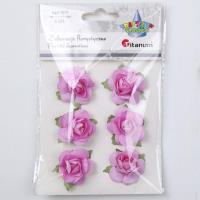 Opakowanie Papierowe róże na druciku 40mm różowe 6szt