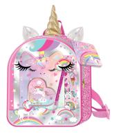 Przybory do pisania w plecaczku Jednorożec. Wydawca: Hot Focus. SmakLiter.pl Opakowanie Przybory do pisania w plecaczku Jednorożec