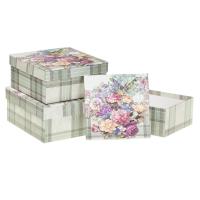 Pudełko kwadrat 3szt kwiaty krata ROZETTE. Wydawca: ROZETTE. SmakLiter.pl Opakowanie Pudełko kwadrat 3szt kwiaty krata ROZETTE