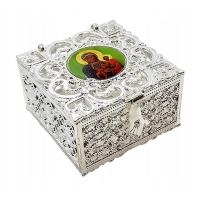 Opakowanie Pudełko na różaniec Matka Boża srebrne