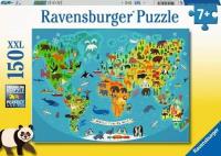 Puzzle 150 Mapa świata dzikich zwierząt XXL. Wydawca: Ravensburger. SmakLiter.pl Opakowanie Puzzle 150 Mapa świata dzikich zwierząt XXL
