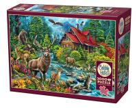 Opakowanie Puzzle 2000 Leśna chatka z czerwonym dachem 113114