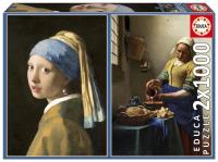 Puzzle 2x1000 Dziewczyna z perłą Mleczarka Vermeer. Wydawca: Educa. SmakLiter.pl Opakowanie Puzzle 2x1000 Dziewczyna z perłą Mleczarka Vermeer