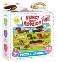 Opakowanie Puzzle 30 Jamniki Dzieci kontra Rodzice