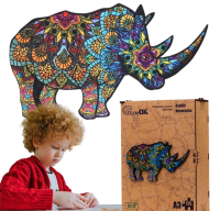 Opakowanie Puzzle drewniane eko 125 Rzadki nosorożec A3