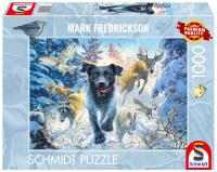 Puzzle PQ 1000 Mark Fredrickson Labrador na śniegu. Wydawca: Schmidt. SmakLiter.pl Opakowanie Puzzle PQ 1000 Mark Fredrickson Labrador na śniegu