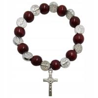 Opakowanie Różaniec Benedykt krzyż bordo na gumce