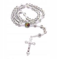 Opakowanie Różaniec białe koraliki z czarnymi krzyżykami