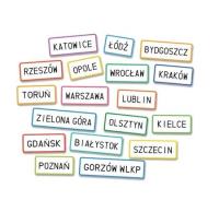 Opakowanie Rzepy nazwy miast do mapy Polski 18szt