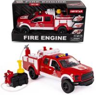 Samochód strażacki Pick-up z pojemnikiem i pompką. Wydawca: Lena. SmakLiter.pl Opakowanie Samochód strażacki Pick-up z pojemnikiem i pompką