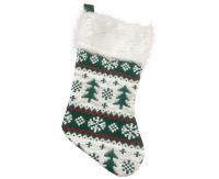 Opakowanie Skarpeta świąteczna w zielone choinki 41x22cm