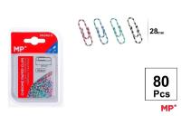 Spinacz biurowy 28mm 80szt kolorowe paski. Wydawca: MP Main Paper. SmakLiter.pl Opakowanie Spinacz biurowy 28mm 80szt kolorowe paski