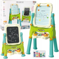 Tablica edukacyjna 3w1 dwustronna na stelażu zielona. Wydawca: Leantoys. SmakLiter.pl Opakowanie Tablica edukacyjna 3w1 dwustronna na stelażu zielona