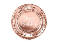 Opakowanie Talerzyki Happy Birthday! różowe złoto 18cm 6szt