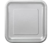 Opakowanie Talerzyki papierowe srebrne 23cm kwadratowe 14szt