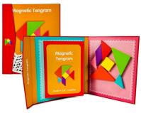 Opakowanie Tangram Magnetyczne Klocki do układania figur na okładce+ książeczka z szablonami