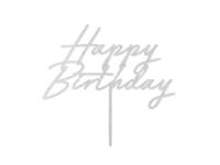 Opakowanie Topper na tort Happy Birthday srebrny 18x16,5cm