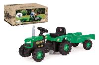 Traktor na pedały z przyczepą zielony. Wydawca: Dolu. SmakLiter.pl Opakowanie Traktor na pedały z przyczepą zielony