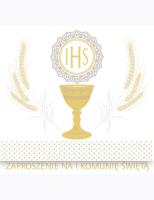 Opakowanie Zaproszenie kwadrat ZKW 120x120 Komunia zest. 57188 Dziecięce - Chłopiec, Dziewczynka, Grafika, Religia, Tłoczenie, Złote