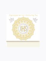 Opakowanie Zaproszenie kwadrat ZKW 120x120 Komunia zest. 57190 Dziecięce - Chłopiec, Dziewczynka, Grafika, Religia, Tłoczenie, Złote