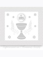 Opakowanie Zaproszenie kwadrat ZKW 120x120 Komunia zest. 57192 Dziecięce - Chłopiec, Dziewczynka, Grafika, Religia, Srebrne, Tłoczenie