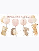 Opakowanie Zaproszenie Z 160x95 Urodziny Roczek zest. 60085 Dziecięce - Baby, Dziecięce, Dziewczynka, Roczek, Urodziny, Zwierzęta