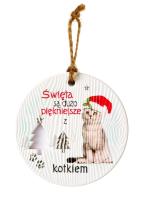 Opakowanie Zawieszka ceramiczna Boże Narodzenie kot biały