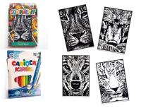 Opakowanie Zestaw 4 Kolorowanek Welwetowych + 12 Flamastrów Carioca - Drapieżniki