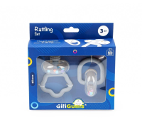 Zestaw grzechoczący szary. Wydawca: Giligums. SmakLiter.pl Opakowanie Zestaw grzechoczący szary