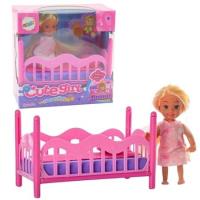 Opakowanie Zestaw mini laleczka w piżamie + łóżeczko różowe